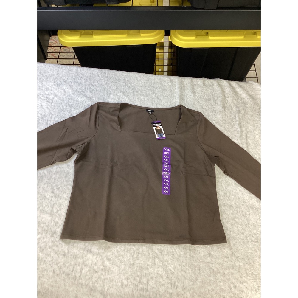 Express Squareneck Top Womens XXL Brown Long Sleeve Knit Shirt EX010036 NEW‎